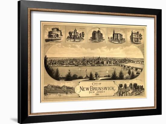 New Brunswick, New Jersey - Panoramic Map-Lantern Press-Framed Art Print