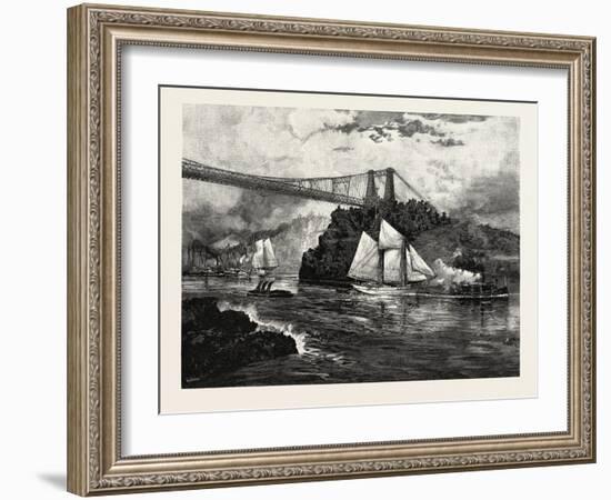 New Brunswick, Suspension Bridge, St. John, at Low Tide, Canada, Nineteenth Century-null-Framed Giclee Print