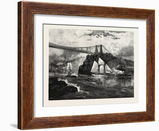 New Brunswick, Suspension Bridge, St. John, at Low Tide, Canada, Nineteenth Century-null-Framed Giclee Print