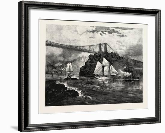 New Brunswick, Suspension Bridge, St. John, at Low Tide, Canada, Nineteenth Century-null-Framed Giclee Print