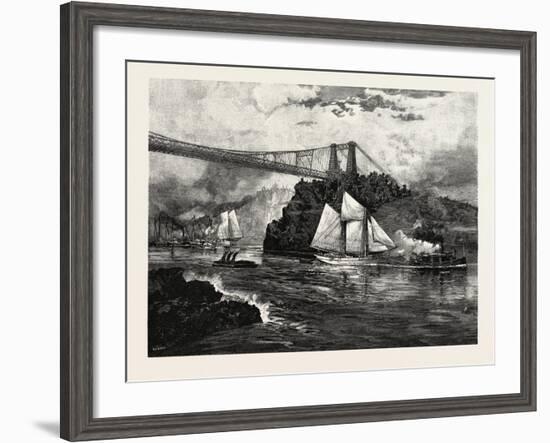 New Brunswick, Suspension Bridge, St. John, at Low Tide, Canada, Nineteenth Century-null-Framed Giclee Print