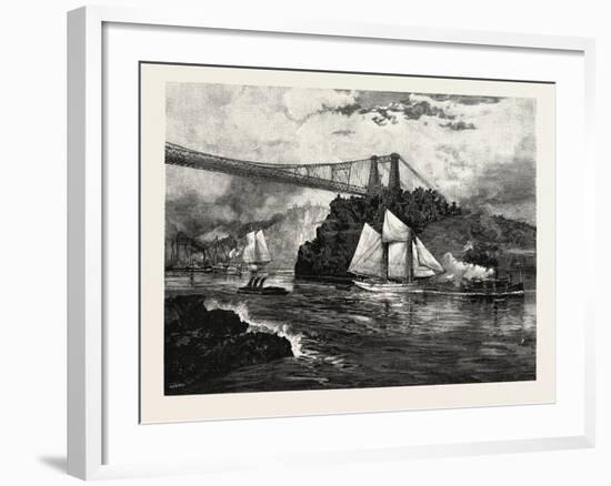 New Brunswick, Suspension Bridge, St. John, at Low Tide, Canada, Nineteenth Century-null-Framed Giclee Print