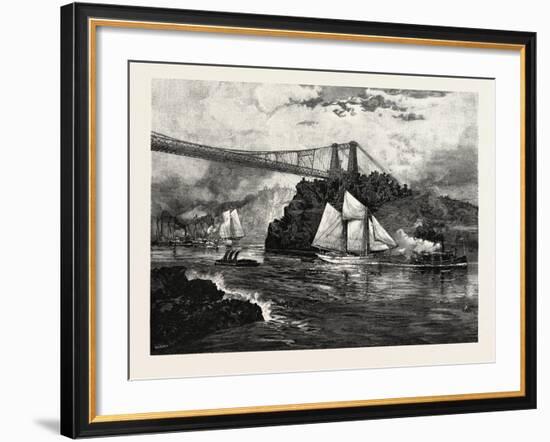 New Brunswick, Suspension Bridge, St. John, at Low Tide, Canada, Nineteenth Century-null-Framed Giclee Print