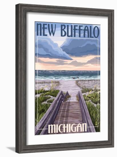 New Buffalo, Michigan - Beach Scene-Lantern Press-Framed Art Print