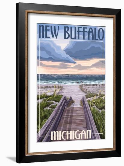 New Buffalo, Michigan - Beach Scene-Lantern Press-Framed Art Print