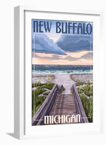 New Buffalo, Michigan - Beach Scene-Lantern Press-Framed Art Print