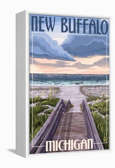 New Buffalo, Michigan - Beach Scene-Lantern Press-Framed Stretched Canvas