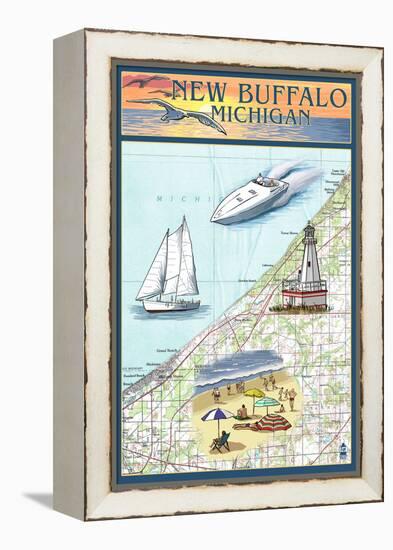 New Buffalo, Michigan - Nautical Chart-Lantern Press-Framed Stretched Canvas