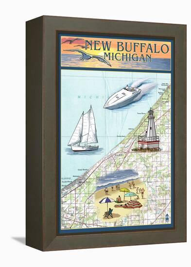 New Buffalo, Michigan - Nautical Chart-Lantern Press-Framed Stretched Canvas