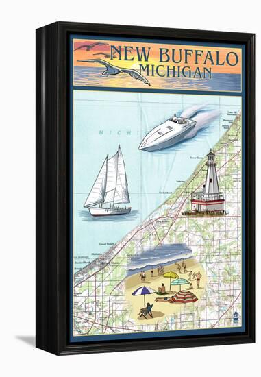 New Buffalo, Michigan - Nautical Chart-Lantern Press-Framed Stretched Canvas