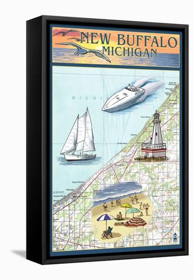 New Buffalo, Michigan - Nautical Chart-Lantern Press-Framed Stretched Canvas