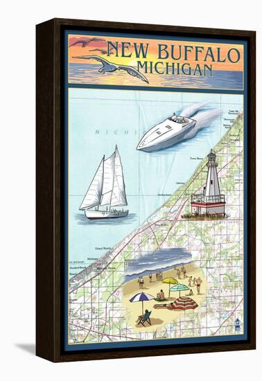 New Buffalo, Michigan - Nautical Chart-Lantern Press-Framed Stretched Canvas