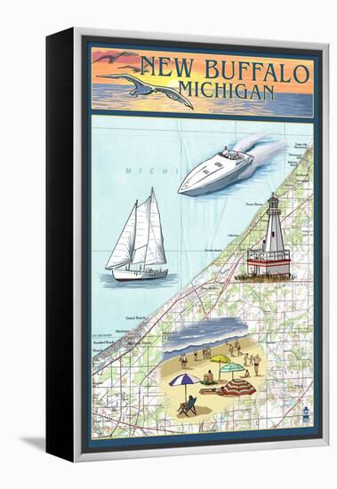 New Buffalo, Michigan - Nautical Chart-Lantern Press-Framed Stretched Canvas