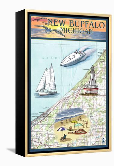 New Buffalo, Michigan - Nautical Chart-Lantern Press-Framed Stretched Canvas