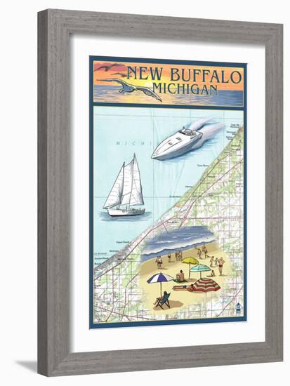 New Buffalo, Michigan - Nautical Chart-Lantern Press-Framed Art Print