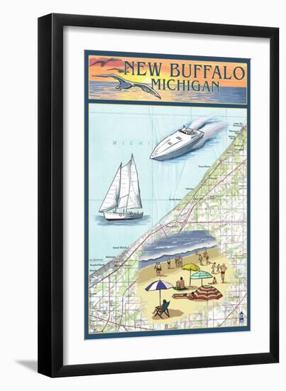 New Buffalo, Michigan - Nautical Chart-Lantern Press-Framed Art Print