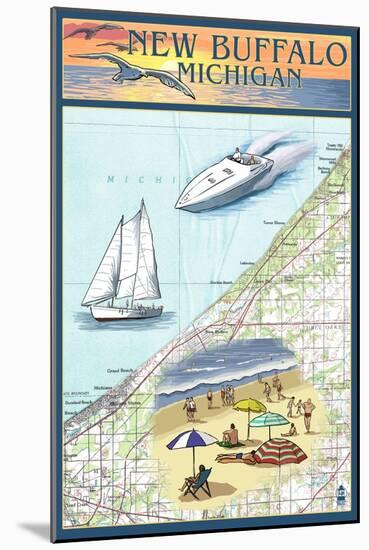 New Buffalo, Michigan - Nautical Chart-Lantern Press-Mounted Art Print