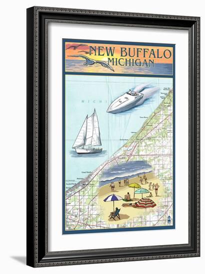 New Buffalo, Michigan - Nautical Chart-Lantern Press-Framed Art Print