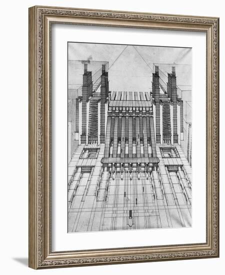 New City, Design of Airplane and Train Station, 1913-Antonio Sant'Elia-Framed Giclee Print