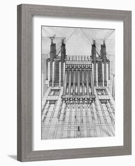 New City, Design of Airplane and Train Station, 1913-Antonio Sant'Elia-Framed Giclee Print