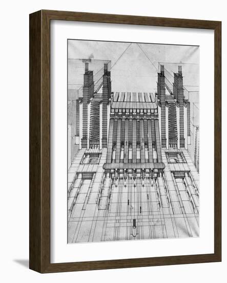 New City, Design of Airplane and Train Station, 1913-Antonio Sant'Elia-Framed Giclee Print