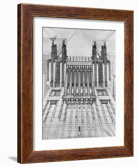 New City, Design of Airplane and Train Station, 1913-Antonio Sant'Elia-Framed Giclee Print