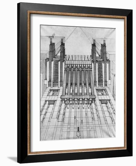 New City, Design of Airplane and Train Station, 1913-Antonio Sant'Elia-Framed Giclee Print