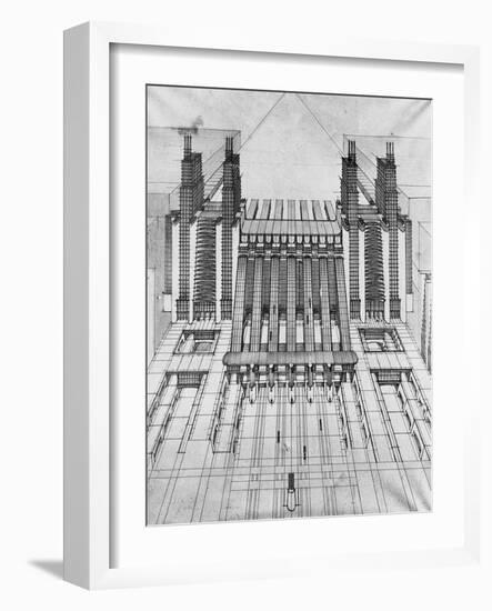 New City, Design of Airplane and Train Station, 1913-Antonio Sant'Elia-Framed Giclee Print