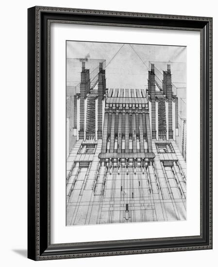 New City, Design of Airplane and Train Station, 1913-Antonio Sant'Elia-Framed Giclee Print