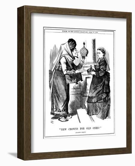 New Crowns for Old Ones!, Benjamin Disraeli Offering the Crown of India to Queen Victoria, 1876-John Tenniel-Framed Giclee Print