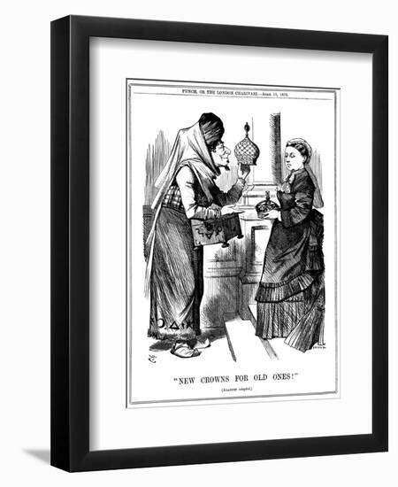 New Crowns for Old Ones!, Benjamin Disraeli Offering the Crown of India to Queen Victoria, 1876-John Tenniel-Framed Giclee Print