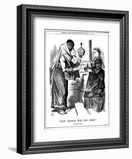 New Crowns for Old Ones!, Benjamin Disraeli Offering the Crown of India to Queen Victoria, 1876-John Tenniel-Framed Giclee Print