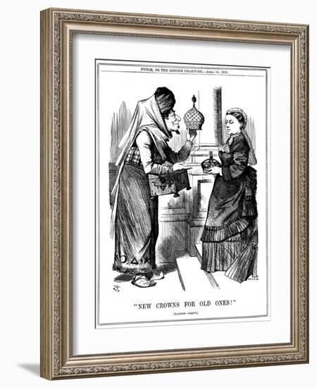 New Crowns for Old Ones!, Benjamin Disraeli Offering the Crown of India to Queen Victoria, 1876-John Tenniel-Framed Giclee Print