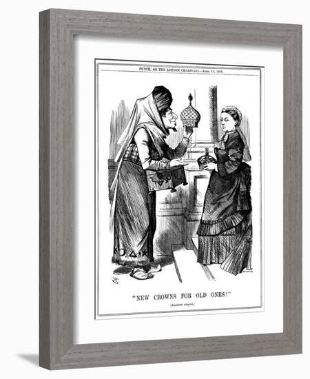 New Crowns for Old Ones!, Benjamin Disraeli Offering the Crown of India to Queen Victoria, 1876-John Tenniel-Framed Giclee Print