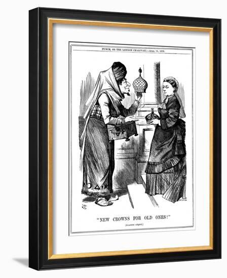 New Crowns for Old Ones!, Benjamin Disraeli Offering the Crown of India to Queen Victoria, 1876-John Tenniel-Framed Giclee Print