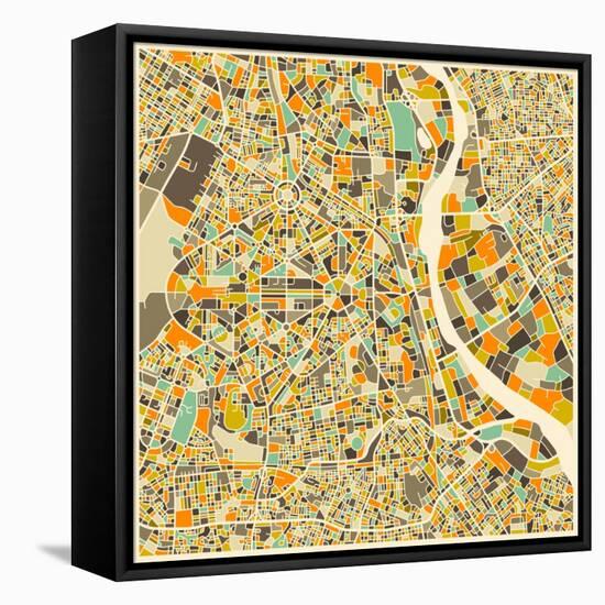 New Delhi Map-Jazzberry Blue-Framed Stretched Canvas