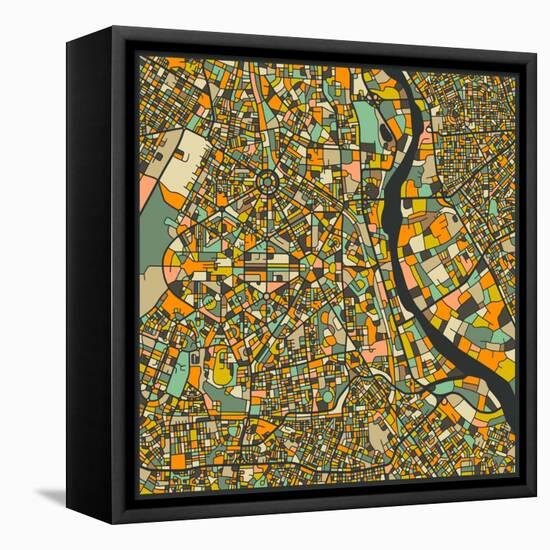 New Delhi Map-Jazzberry Blue-Framed Stretched Canvas