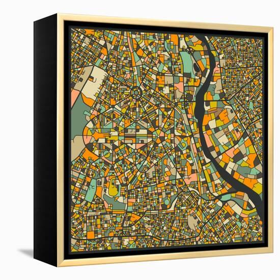 New Delhi Map-Jazzberry Blue-Framed Stretched Canvas