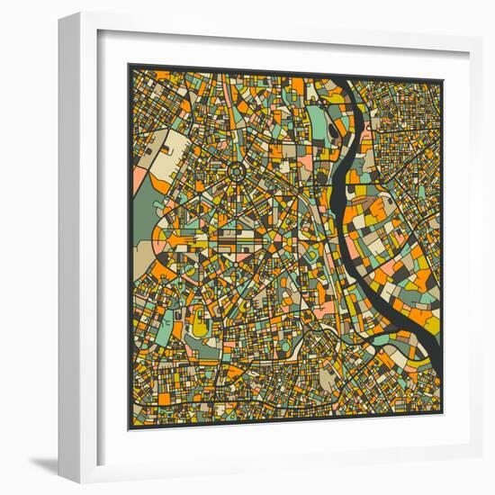 New Delhi Map-Jazzberry Blue-Framed Art Print