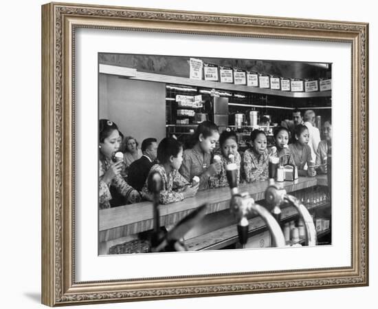 New Delight For the Balinese Dancing Girls in America is Ice Cream-Gordon Parks-Framed Premium Photographic Print