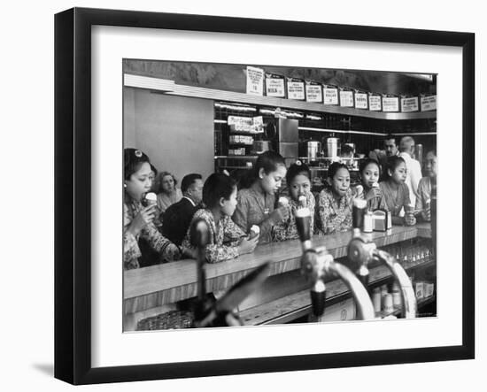 New Delight For the Balinese Dancing Girls in America is Ice Cream-Gordon Parks-Framed Premium Photographic Print