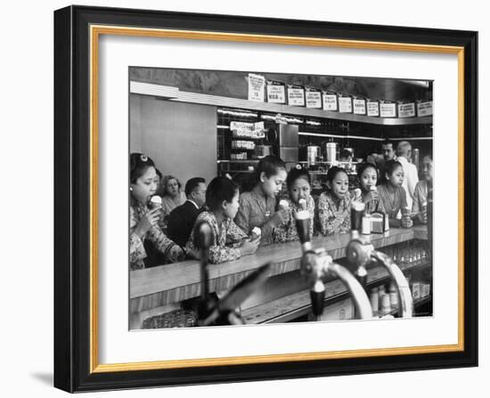 New Delight For the Balinese Dancing Girls in America is Ice Cream-Gordon Parks-Framed Premium Photographic Print