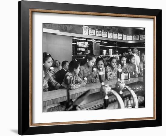 New Delight For the Balinese Dancing Girls in America is Ice Cream-Gordon Parks-Framed Photographic Print