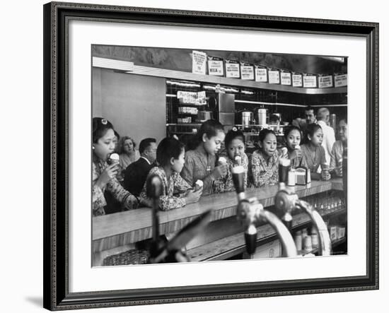 New Delight For the Balinese Dancing Girls in America is Ice Cream-Gordon Parks-Framed Photographic Print