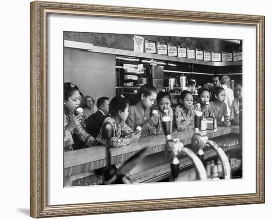 New Delight For the Balinese Dancing Girls in America is Ice Cream-Gordon Parks-Framed Photographic Print