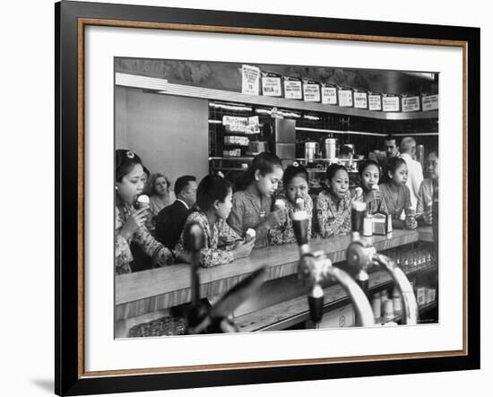 New Delight For the Balinese Dancing Girls in America is Ice Cream-Gordon Parks-Framed Photographic Print