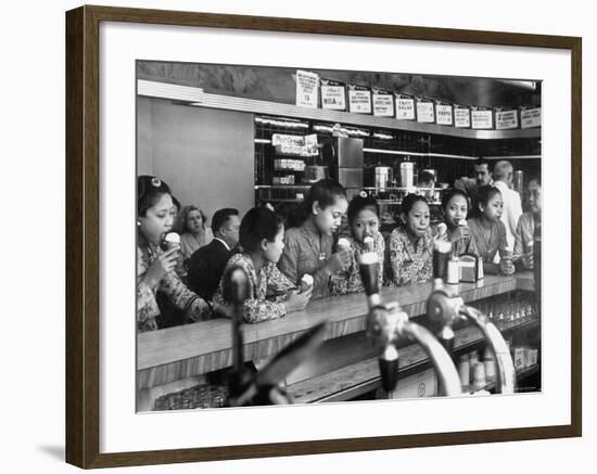 New Delight For the Balinese Dancing Girls in America is Ice Cream-Gordon Parks-Framed Photographic Print