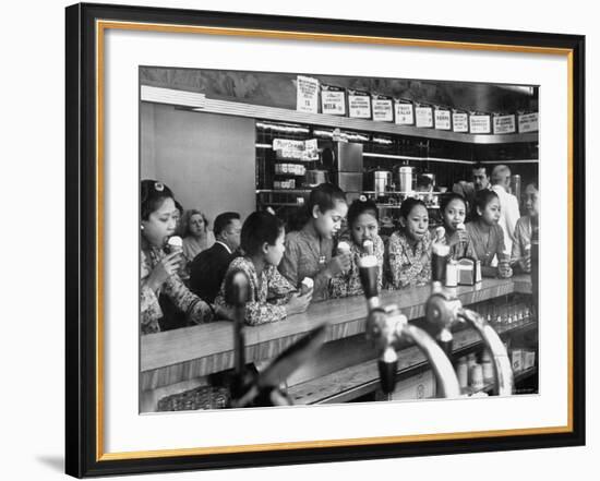 New Delight For the Balinese Dancing Girls in America is Ice Cream-Gordon Parks-Framed Photographic Print