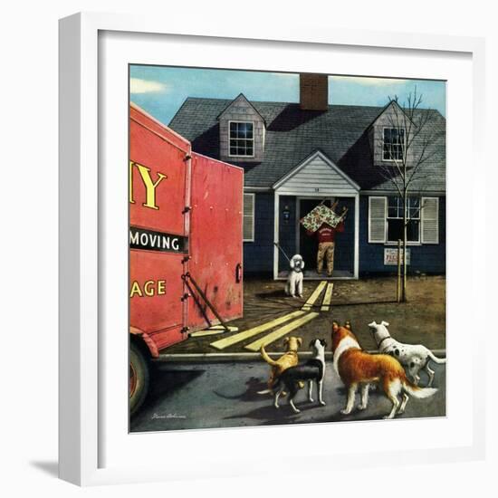 "New Dog in Town", March 21, 1953-Stevan Dohanos-Framed Giclee Print