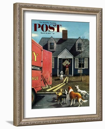 "New Dog in Town" Saturday Evening Post Cover, March 21, 1953-Stevan Dohanos-Framed Giclee Print